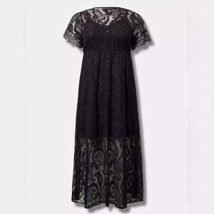 Torrid Maxi Lace Dress Button Front A-Line Sz 00 (M) Black Witchy Dark Goth Long